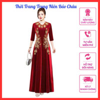 Đầm dạ hội trung niên cao cấp chất nhung mềm mịn co giãn 4 chiều phom chuẩn đẹp sang trọng quý phái
