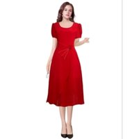 Đầm dạ hội trung niên đi tiệc vải voan bèo xếp ly che bụng, Đầm maxi dạ hội voan xếp giấu bụng 65kg