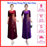 Đầm dạ hội trung niên dự tiệc sang trọng cho mẹ chất nhung tuyết co giãn mềm mịn bigisze 75kg