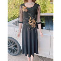 Đầm dạ hội trung niên thêu tay đính kết cao cấp Giá 290k Màu đen Chất liệu vải thun solen xịn cao cấp