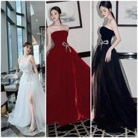 Đầm dạ hội xẻ tà đính nơ đá sang trọng, Đầm dự tiệc cúp ngực nơ eo DG 4542