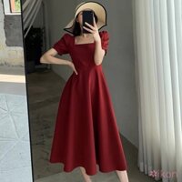 Đầm Dài Đến Đầu Gối Tay Phồng Màu Sắc Trơn Thời Trang Cho Nữ