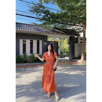 Đầm dài màu cam thiết kế ngắn tay FAMILY OUTLET