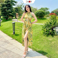 Đầm dài maxi đi biển cổ yếm cột nơ ENVY D241