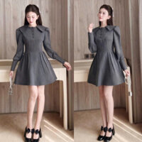 Đầm Dài Tay Dáng Xoè Màu Ghi KANGSOOSTORE, Váy Thiết Kế Chiết Eo Cổ Lá Cho Nàng Tiểu Thư Thanh Lịch VKS180