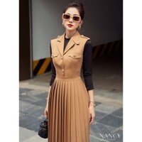 Đầm dài tay dập ly kiểu vest SANDRA SET