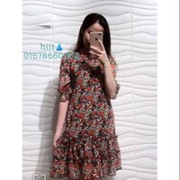 Đầm dài tay hoa nâu đỏ