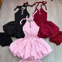 ĐẦM DÁNG BÍ CỔ YẾM KHOÉT NGỰC ĐÍNH 3 NƠ GÀI HỞ LƯNG KÈM QUẦN - LanLann