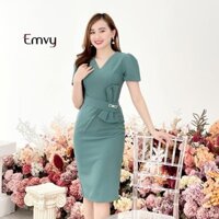 Đầm dáng ôm đính nơ cổ V Emvy K35 ྇ ་