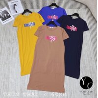 Đầm dáng suông dài thun thái cotton form suông tay ngắn nhiều mẫu dưới 60kg mã D04 YoHoMi