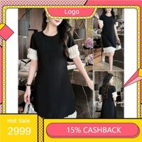 Đầm dáng suông thun cotton mát lạnh viền trắng nhún bèo, váy xuông Quảng Châu cổ tròn tay ngắn HÀNG ĐẸP GIÁ TỐT