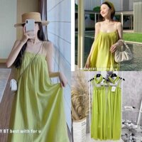 Đầm Dạo Phố Dáng Xoè Xanh + Turban Tóc , Đầm Maxi Đi Biển Du Lịch Cao Cấp