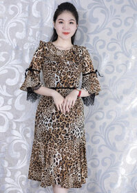 Đầm Dạo Phố Kiểu Đầm Đuôi Cá Phối Ren Tay Loe GOTI 3130 - DA BEO - XXL 60-65KG