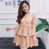 Đầm đấp chéo răng cưa 2 tầng xếp ly