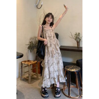 Đầm dây buộc in hình dây buộc cho nữ Phong cách nhẹ nhàng Váy dài dáng rộng đơn giản phù hợp
