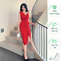 Đầm Dây Đính Hoa Đi Tiệc Sang Chảnh. Váy Ôm Body Dài Tà Chéo Chất Liệu Umi Hàn Cao Cấp Size 40-65Kg