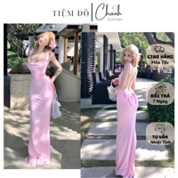 Đầm Dây Hở Lưng Đính Nơ Ôm Body Dáng Dài Gợi Cảm Sang Chảnh