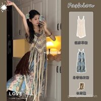 Đầm dây hoa phong cách Bohemian mới mùa hè cho phụ nữ, đầm xếp tầng có tua rua, đầm che phủ rỗng xu hướng