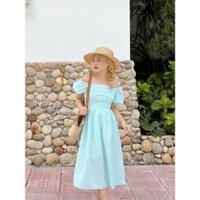 Đầm dây kiểu midi GAGO Brand 2 lớp trễ vai mocking ngực xòe phồng thời trang GG4127