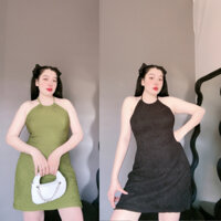 Đầm dây Nhỏ Clothing big size nữ dáng váy A cổ yếm xẻ lai hai bên chất gân tăm, co giãn thời trang xinh xắn  G84