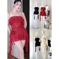 Đầm dây ôm lưới bèo tầng tua rua đính hoa siêu xinh
