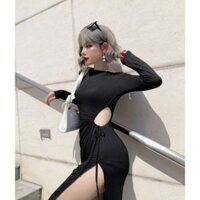 ĐẦM ĐEN BODY KHOÉT EO, XẺ TÀ - HÌNH THẬT TRẢI SÀN