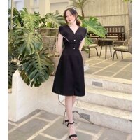Đầm đen dự tiệc sang trọng đáng dài chữ a công sở cổ v thiết kế cao cấp xinh đi tiệc đi làm  Lux W Đen trái tim