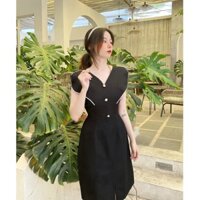 Đầm đen dự tiệc sang trọng dáng dài chữ a cổ v thanh lịch thiết kế cao cấp đẹp đi tiệc đi làm eo tôn dáng – Lux W Fashio