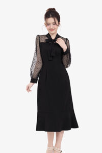 Đầm đen đuôi cá dáng dài phối lưới