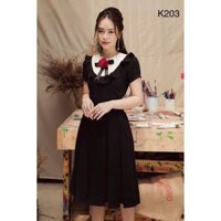 ĐẦM  ĐEN PHỐI TRẮNG CỔ BÈO K203 - Fleur Boutique (Hàng may thiết kế ,ảnh thật shop tự chụp)