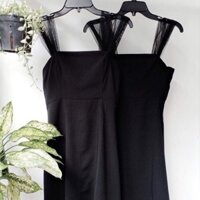 Đầm đen xoè basic phối tay lưới