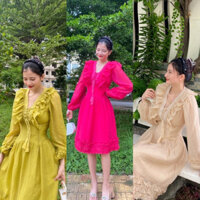 Đầm Đẹp Cho Nữ Phối Bèo Xinh Xắn Tôn Dáng Tay Dài Vải Mềm Mịn Cao Cấp - Linh Trang