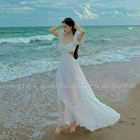 Đầm đi biển đầm Maxi Mocking,đầm trễ vai cổ yếm hở lưng váy dáng dài khoét eo thiết kế xốp bo chun đẹp xinh dịu dàng