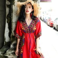 Đầm Đi Biển Dáng Dài Form Ôm Màu Đỏ Phong Cách bohemian