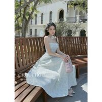 ĐẦM ĐI CHƠI, ĐẦM CÚP NGỰC XẾP LY 2 DÂY DÁNG XÒE PHỐI CHOKER BÔNG CỰC ĐÁNG IU
