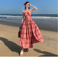 Đầm Đi Du Lịch Biển Cổ Yếm Xẻ Tà Lưng Hở Gợi Cảm Kiểu Hàn Quốc Coolline