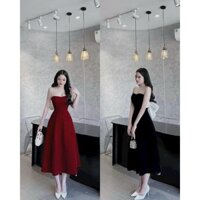 Đầm đi tiệc, đầm 2 dây chất nhung cứng cúp ngưc quyến rũ, váy dáng dài với e màu đỏ đen sang trọng