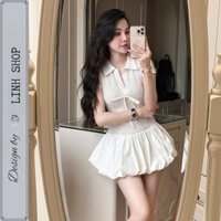 Đầm điệu đính nơ váy bồng ôm body tôn dáng LINH SHOP