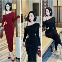 Đầm Đính Bướm Kiểu Lệch Vai Phối Dây Nhún Eo - Dài Maxi Ôm Body Sexy - Tiểu Thư Bánh Bèo Cute Sang Chảnh B16
