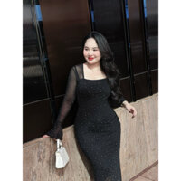 ĐẦM ĐÍNH ĐÁ MAXI CỔ U TAY LOE XINH