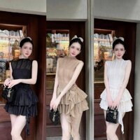 Đầm đính hoa đi tiệc chất len ren quảng châu tầng 2 lớp tôn dáng