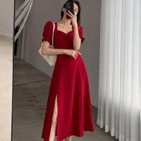 đầm đỏ đen dài suông nữ công sở trẻ trung đầm phong cách châu âu mặc nhà gu