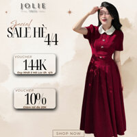 Đầm Đỏ Sơ Mi Cổ Sen Tiểu Thư JOLIE Đầm Xếp Ly Dáng Dài Đai Nơ Đính Đá Mặc Dự Tiệc, Công Sở T39