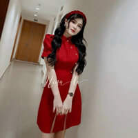Đầm đỏ sườn xám đính ngọc sang trọng