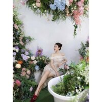 Đầm dự tiệc body ren hoa nổi lệch vai tà chéo màu nude sang trọng D1122