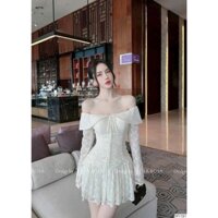 Đầm dự tiệc chất ren hoa trễ vai sang chảnh xòe tùng 3 lớp (có mút) bánh bèo siêu dễ thương