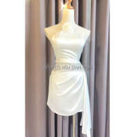 Đầm dự tiệc cổ yếm đính hoa chất phi lụa màu trắng màu đen sang trọng D0952