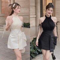 Đầm Dự Tiệc Cổ Yếm Phối Nơ Thiết Kế 2 Màu Đen ,Trắng Kem Xinh Xắn Cho Nang Đi Tiệc ST015