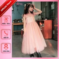 Đầm dự tiệc công chúa cho bé gái màu hồng cổ bèo chất lụa lưới thoáng mát Gome baby GD22-03