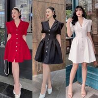 Đầm dự tiệc công sở cổ vest phối nút